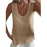 MakeMeChic Women's Crochet Sparkly Tops Summer Beach Vacation Tank Tops Sleeveless Sweater Vest