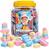 24 Brick Candy Blocks, Construction Party Favors and Candy for Goodie Bags | Individually wrapped block candy that stacks, tutti frutti, edible cake toppers, party favor candy for kids by 4YoreElves