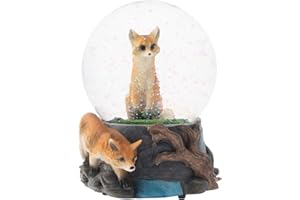 Elanze Designs Clever Fox Friends 100MM Sturdy Wind Up Musical Glitter Water Snow Globe Magical Tabletop Dresser Nightstand Figurine Decoration Plays Tune Born Free
