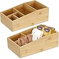 Dicunoy 2 Pack Bamboo Tea & Coffee Organizer Box, 5 Compartments