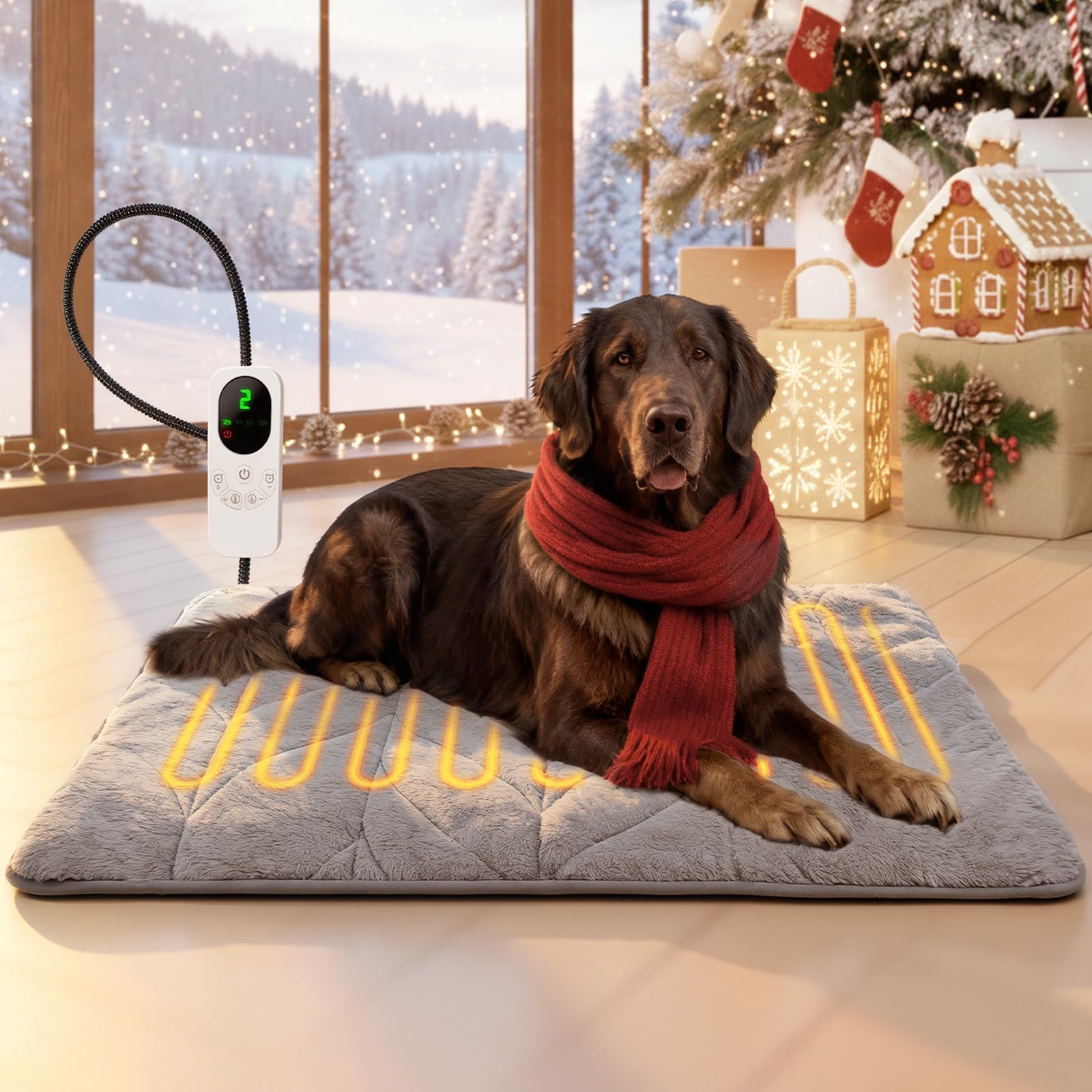 Photo 1 of Mora Pets Dog Heating Pad Heated Cat Bed 9 Adjustable Temperature Pet Warming Mat with Timer Auto Power Off Waterproof Heated Pet Blanket 47 Inch for Large Dogs and Muti Pets
