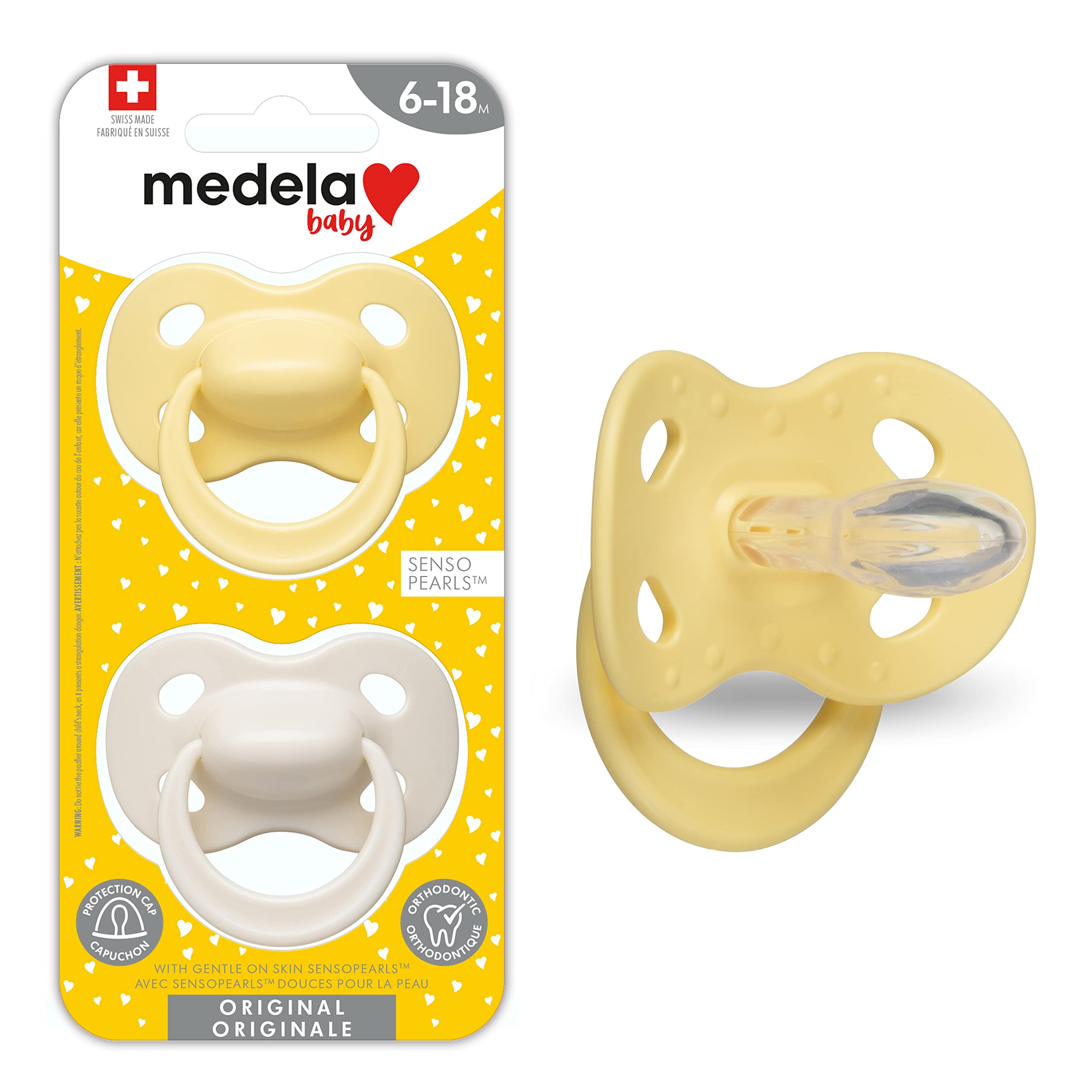 Medela Baby Pacifier | 6-18 Months | BPA-Free | Lightweight & Orthodontic | 2-Pack | Pastel Sunflower and Neutral