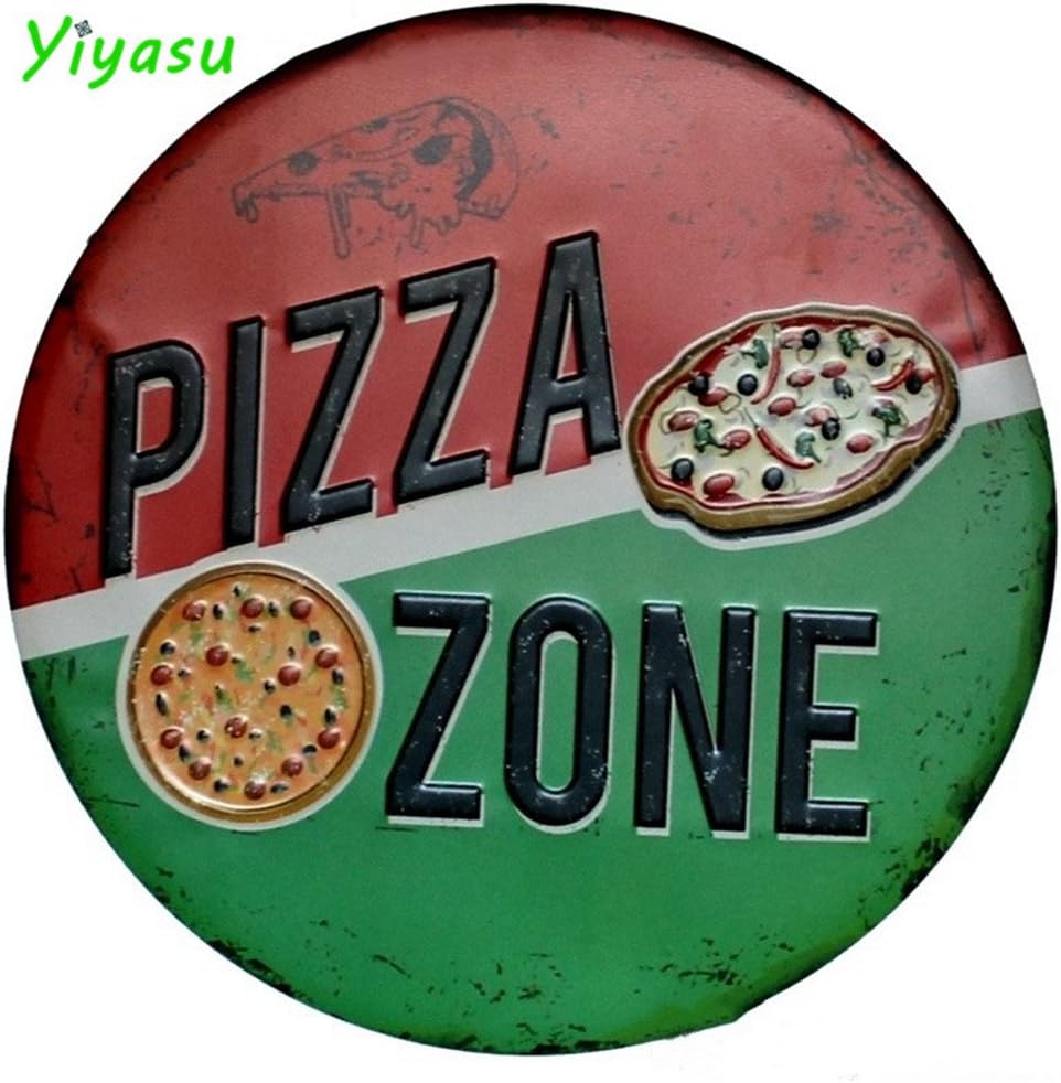 CHIMAGE PIZZA ZONE Metal Irregular Round Tin Sign Poster Wall Garage Pub Cafe Home Decor