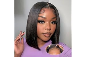 omswet Wear and Go Bob Wig Human Hair 200 Density 5x5 HD Lace Closure Pre Plucked Pre Bleached Pre Cut Glueless Wig Bob Wigs for Black Women Human Hair Glueless Short Wigs Natural Black 10 Inch