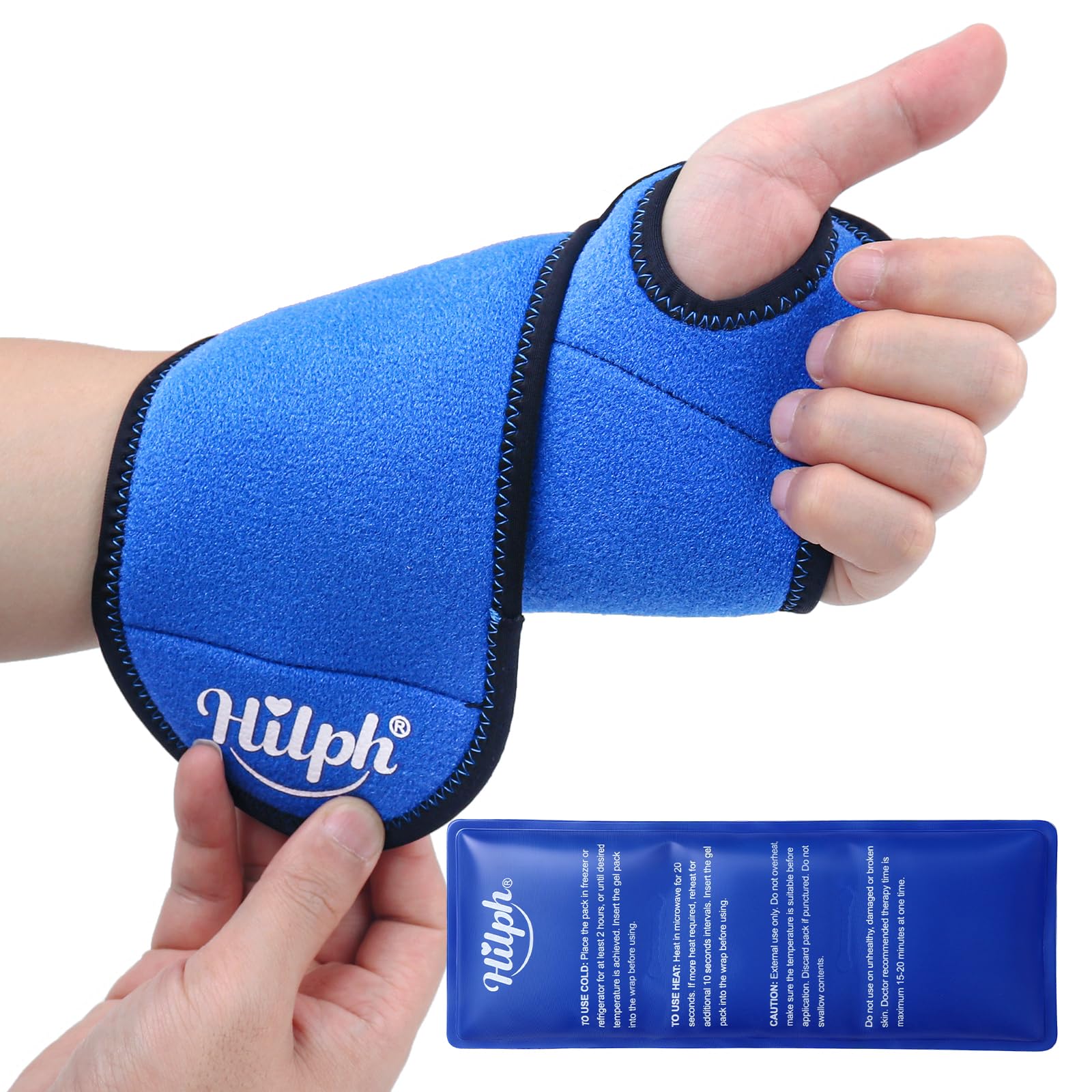 Hilph Wrist Ice Pack Wrap for Carpal Tunnel Relief, Reusable Gel Hand Ice Pack for Sports Injuries, Hot/Cold Compress Therapy Brace for Tendon Discomfort, Tenosynovitis, Rheumatoid Arthritis
