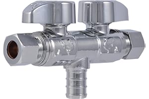 Sharkbite 1/2 x 3/8 x 3/8 Inch Brass Crimp Angle Stop Valve, Dual Shut Off, Quarter Turn, PEX Pipe, PE-RT, UCDS123838Z