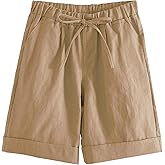 Yeokou Womens Casual Loose Elastic Drawstring Summer Beach Bermuda Pocketed Shorts