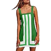Shebote Womens Summer Casual Color Blocked Dresses Striped Mini Dress Sleeveless Strap Beach Sundress Cover Up Dresses
