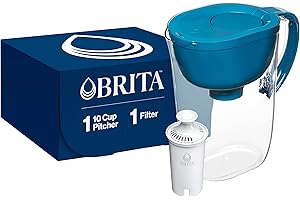Brita Large Water Filter Pitcher for Tap and Drinking Water with SmartLight Change Indicator, Includes 1 Standard Filter, BPA-Free, Lasts 2 Months, 10-Cup Capacity, Teal