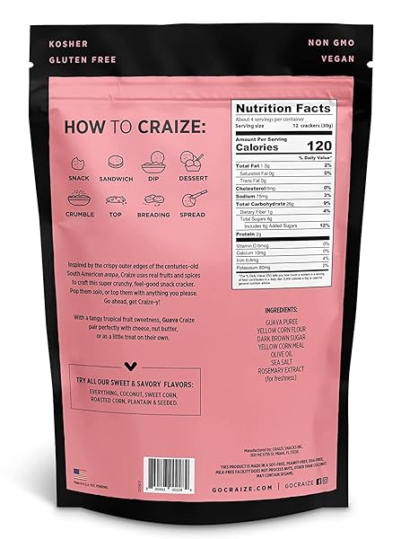CRAIZE GUAVA CRISPS | GLUTEN FREE, VEGAN, KOSHER, TOASTED CORN CRACKERS | 4 OZ EACH