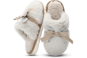 GOEWY Cute Women's Memory Foam House Slippers - Fuzzy Plush Faux Fur Slippers with Bow Butterfly Tie - Anti-Skid Indoor/Outdoor Gifts for Women, Moms & Ladies