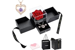 FOHEEL Valentines Day Gifts Forever Preserved Rose Love Box Regalos Para Mujer Eternal Roses Necklace Earring Birthday Anniversary Regalos