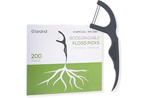 Floss Picks with Plant-Based Handle Charcoal – 200 Count – Twin Floss Design – Adult Dental Floss Picks – Flossers