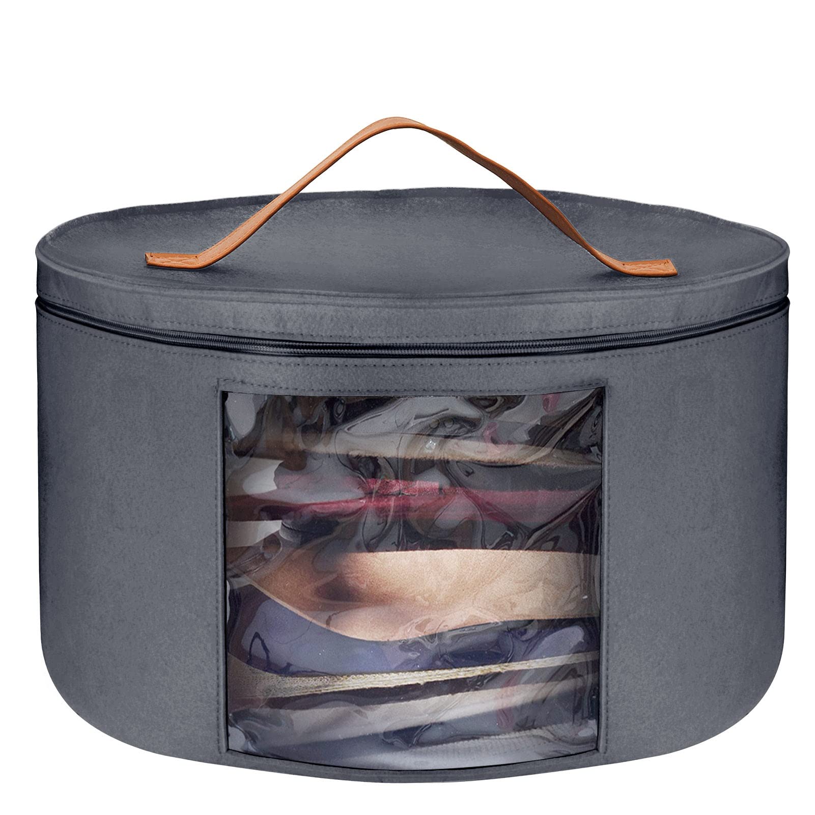 Bestcool Hat Storage Box with Lid, 17inch Diameter Pop Up Hat Boxes for Women Men Storage Large Round Foldable Sturdy Travel Hat Organizer Box Storage Bin Bag with Handle Zipper(Dark Grey)