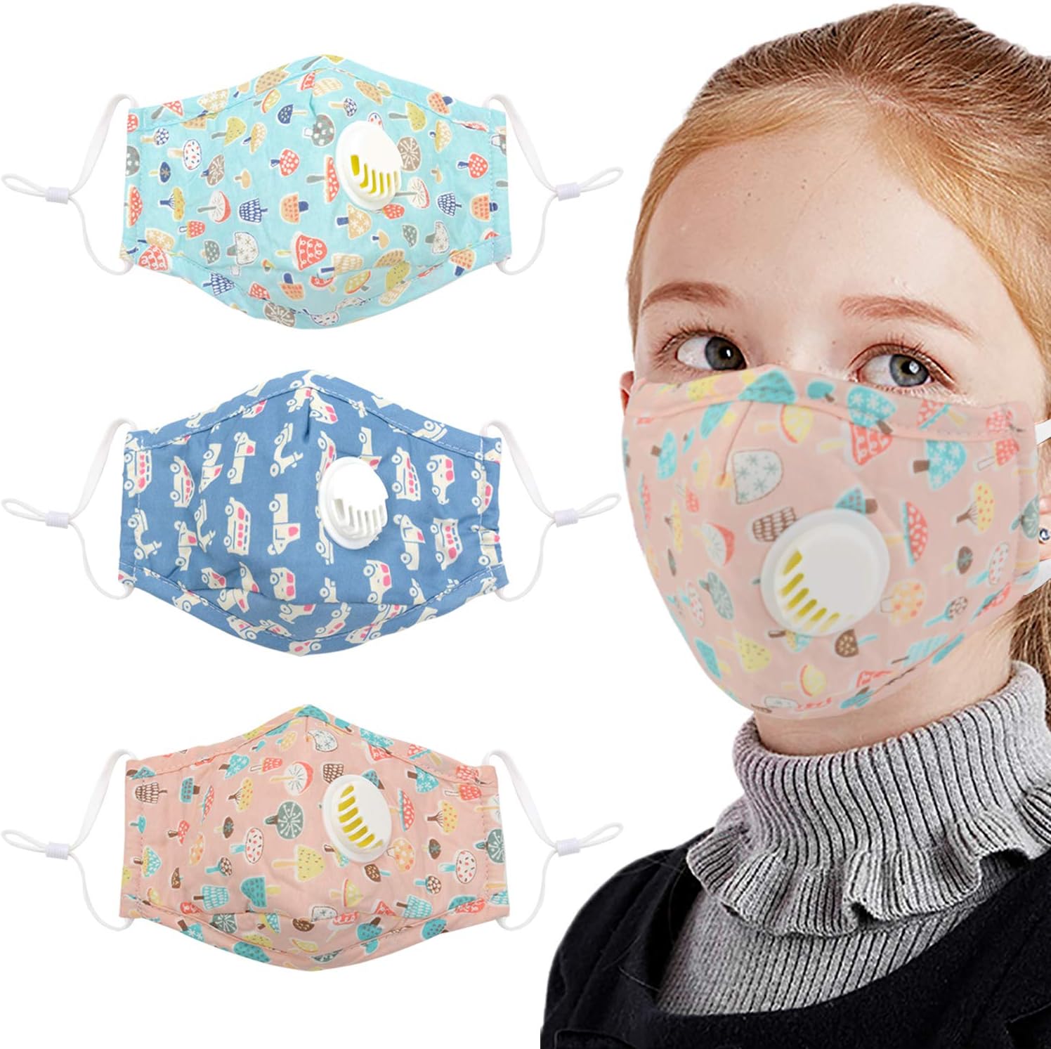 Fascigirl 3PCS Mouth Mask PM2.5 Cute Cartoon Print Dustproof Face Mouth Mask for Baby Kids