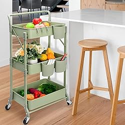 Foldable 3 Tier Rolling Cart, Metal Utility