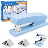 MR.MATE Blue Office Stapler for Desk, Small Cute Staplers for Classroom | Jam Free, with 1000 Staples &amp; 1 Staple Remover, 20 Sheets Capacity, Hand Desktop Stapler Set for Book Paper School Home