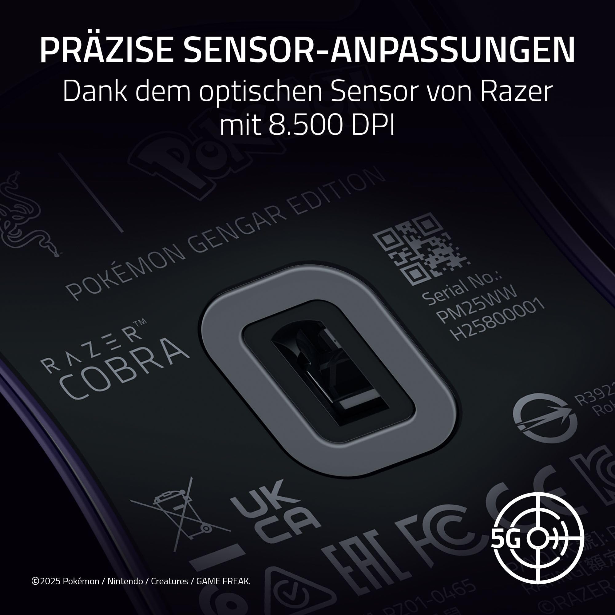 Razer Cobra Gengar Edition - Leichte kabelgebundene Gaming-Maus - 8500 DPI Sensor - 58g - optische Mausschalter 3th Gen - Chroma-Beleuchtung - Speedflex-Kabel - PC/MAC | Pokémon Gengar 6