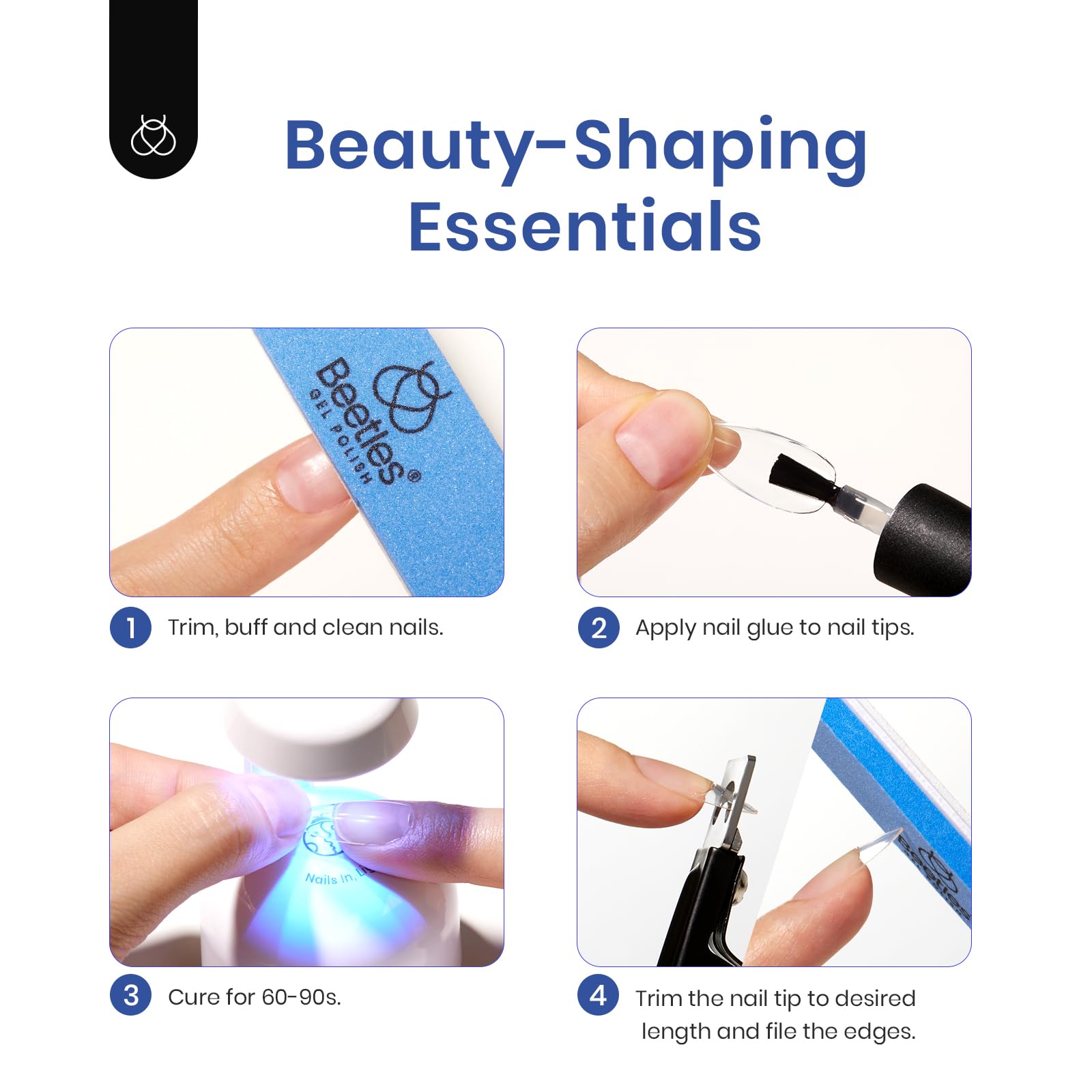 Beetles Gel Nail Kit Easy Nail Extension Set 240 PCS Pre-Shaped Long Coffin Soft Gel Nail Tips with 5-in-1 Nail Glue Base Coat & LED Nail Lamp Acrylic Nails for Nail Art & DIY Home Manicure