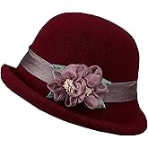 Nawati Elegant Wool Felt Flowers Bucket, Women Vintage Cloche Floral Fedora Hat, Ladies Wedding Dress Church Fascinator Hat