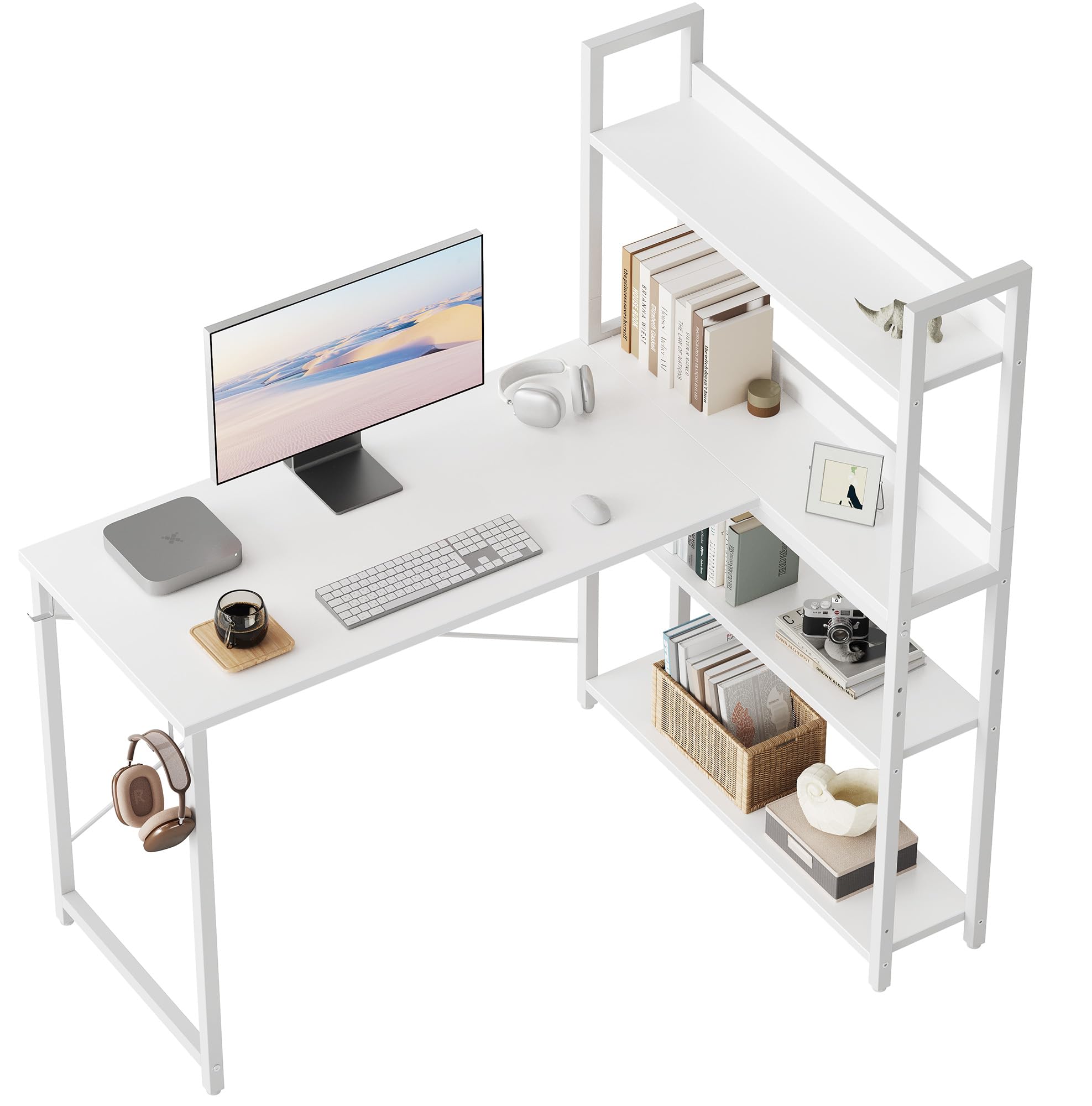 Photo 1 of CubiCubi Computer Corner Desk with Storage Shelves, 47 Inch Reversible Small L Shaped Computer Desk, Home Office Writing Desk with 2 Hooks, Pure White
