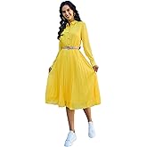 AbleTree Business Casual Shirt Dress for Women Long Sleeves Pleated Midi Dresses with Belt