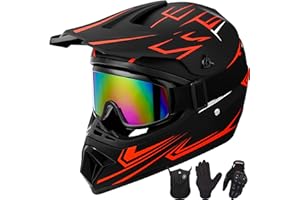 Yesmotor Youth Kids Motocross Helmet Motorcycle Dirt Bike Off-Road Mountain Bike BMX MX ATV Helmet with(Gloves Goggles Mask) 4Pcs Set - DOT Approved(Red,M)