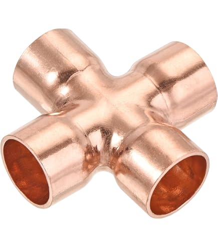 PATIKIL 3/8 Pouce ID Cuivre Croix Tuyau Raccord, 2 Paquet 4 Voie Soudage Cuivre Extrémité Alimentation Égal Tuyau Connecteur Pour Plomberie Air Climatisation Réfrigération