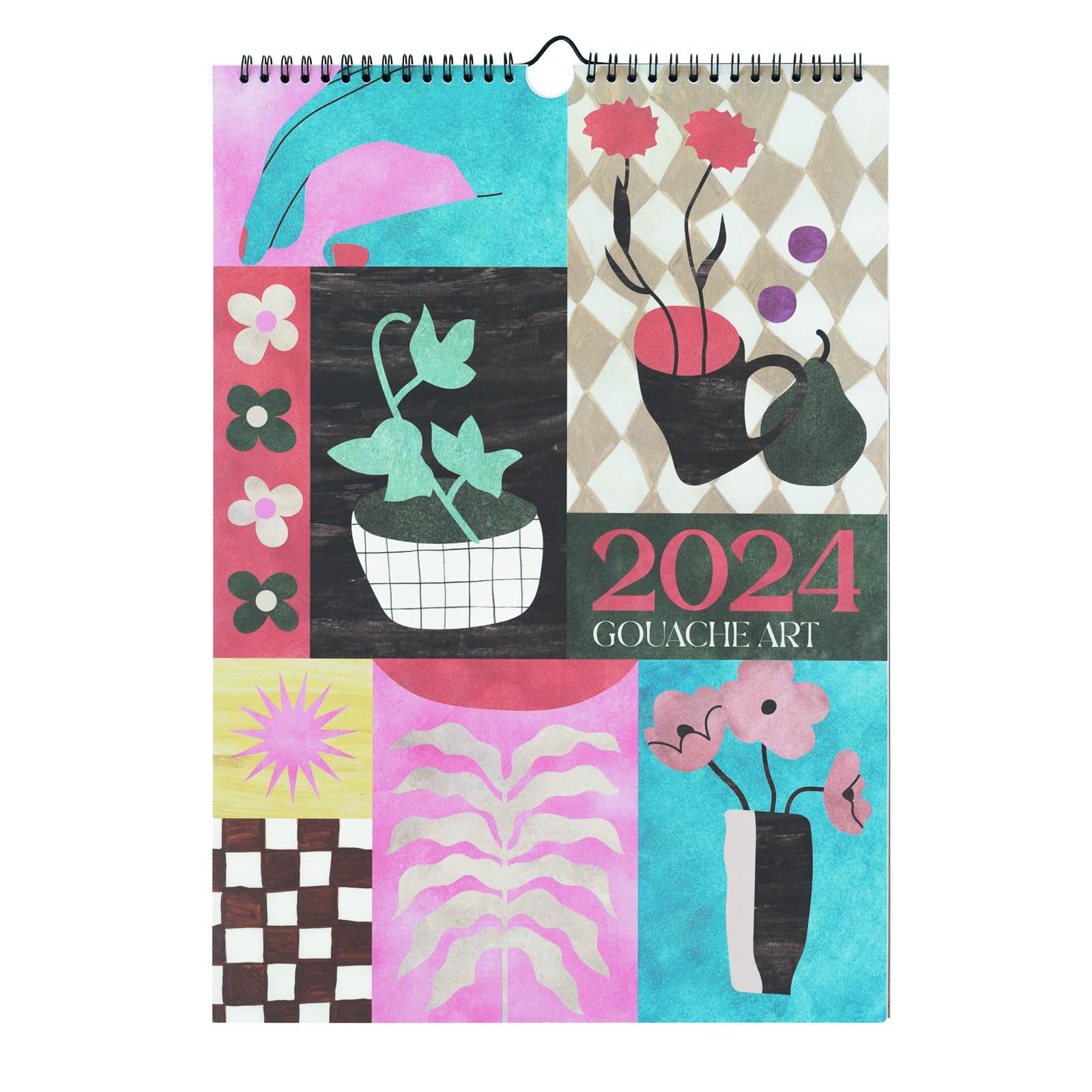 Kokonote Gouache Art A3 Wall Calendar 2024 | 11.7 x 16.5 inches - 29.7 x 42 cm | 12 Month Planner | A3 Calendar 2024 | Family Planner Calendar 2024