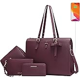 Keyli 4pc Sets Laptop Bag for Women Large Leather Laptop Briefcase with USB Charging Port Computer Shoulder tote Bags Purse