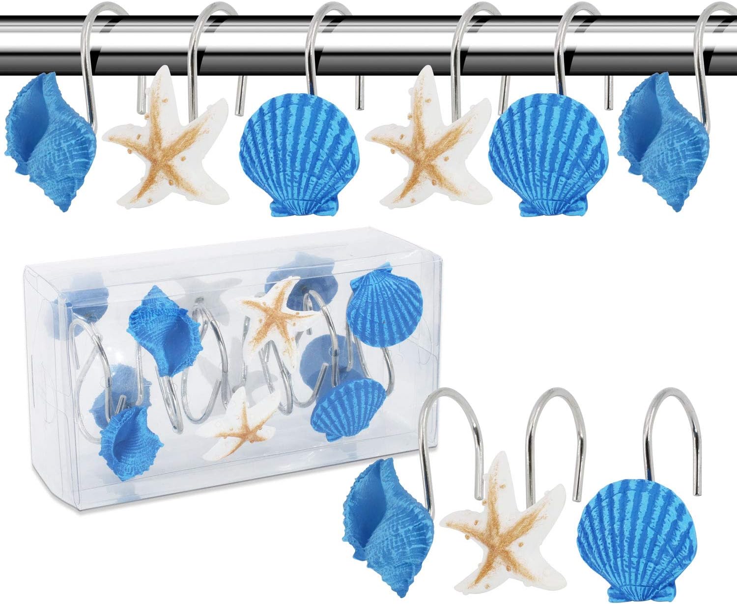 BEAVO Seashell Shower Curatain Hooks,Anti Rust Decorative Shower Hooks Bath Curtain Rings for Bathroom, Baby Room, Bedroom, Living Room Decor,Set of 12 Hooks