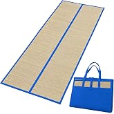 Foldable Straw Beach Mat 24 x 72 in Portable Carry Handles | Woven straw mat with double fold construction, non-woven trim, carry handles, tie closure and a pocket formed when folded