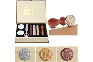Mingting Wax Seal Stamp Kit,Mingting Classical Old-Fashioned Antique Wax Stamp Seal Kit Initial Letters Alphabet Set Gift Box with Vintage Wooden Handle and Brass Color Head(P)