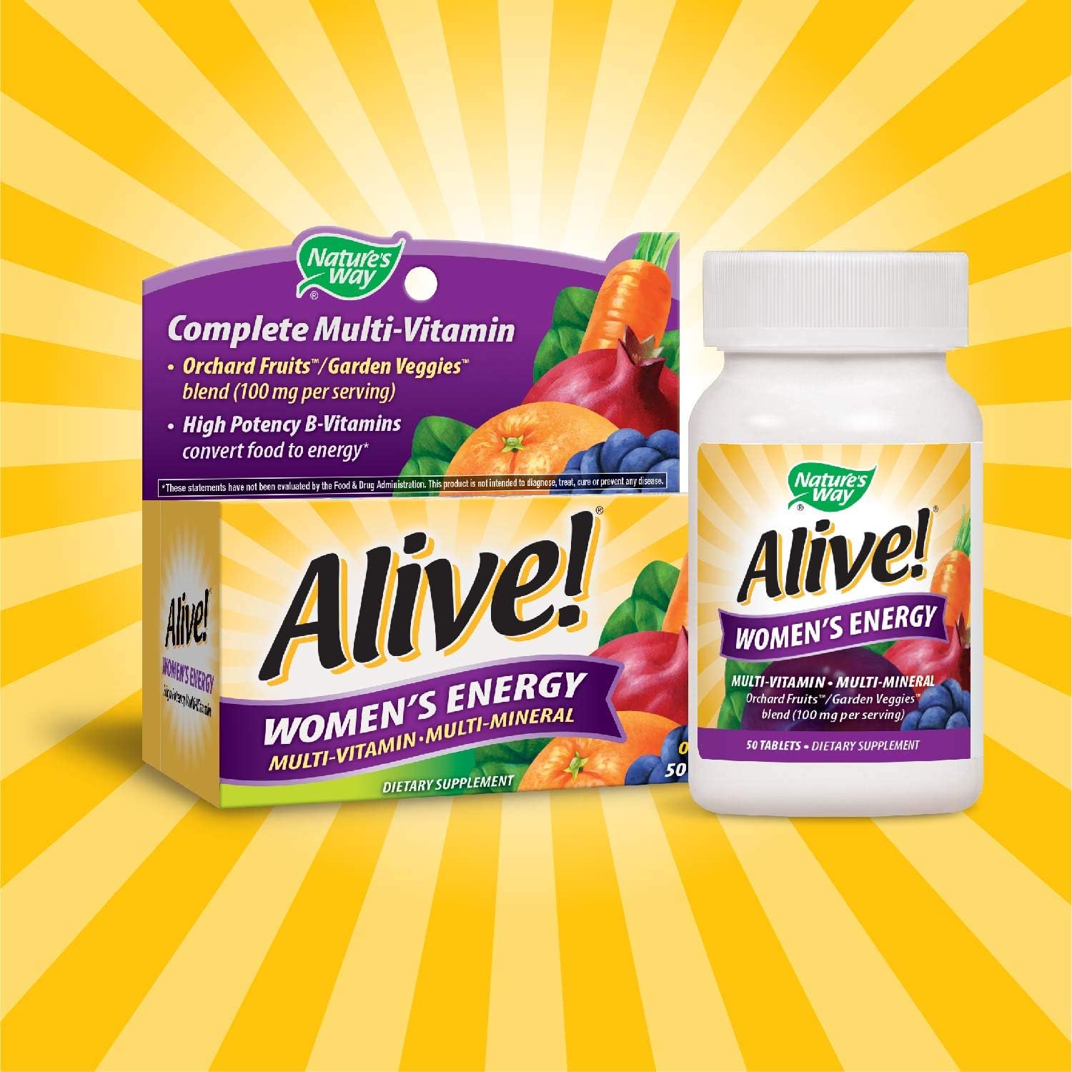 Natures Way Womens Energy Multivitamin Tablets Fruit And Veggie Blend 100mg Per Serving 50 Tablets