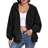 ALSOGO Womens Double Zip Up Oversized Hoodie Fleece Acid Wash Long Sleeve Sweatshirts Distressed Vintage Cotton Jackets