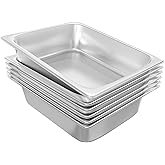 EGGKITPO 1/2 Hotel Pans Half Size 6-Pack 4 Inch Deep Silver Stainless Steel Steam Table Pan Tray for Food, Catering Pan for Cafeterias, Hotel and Restaurant