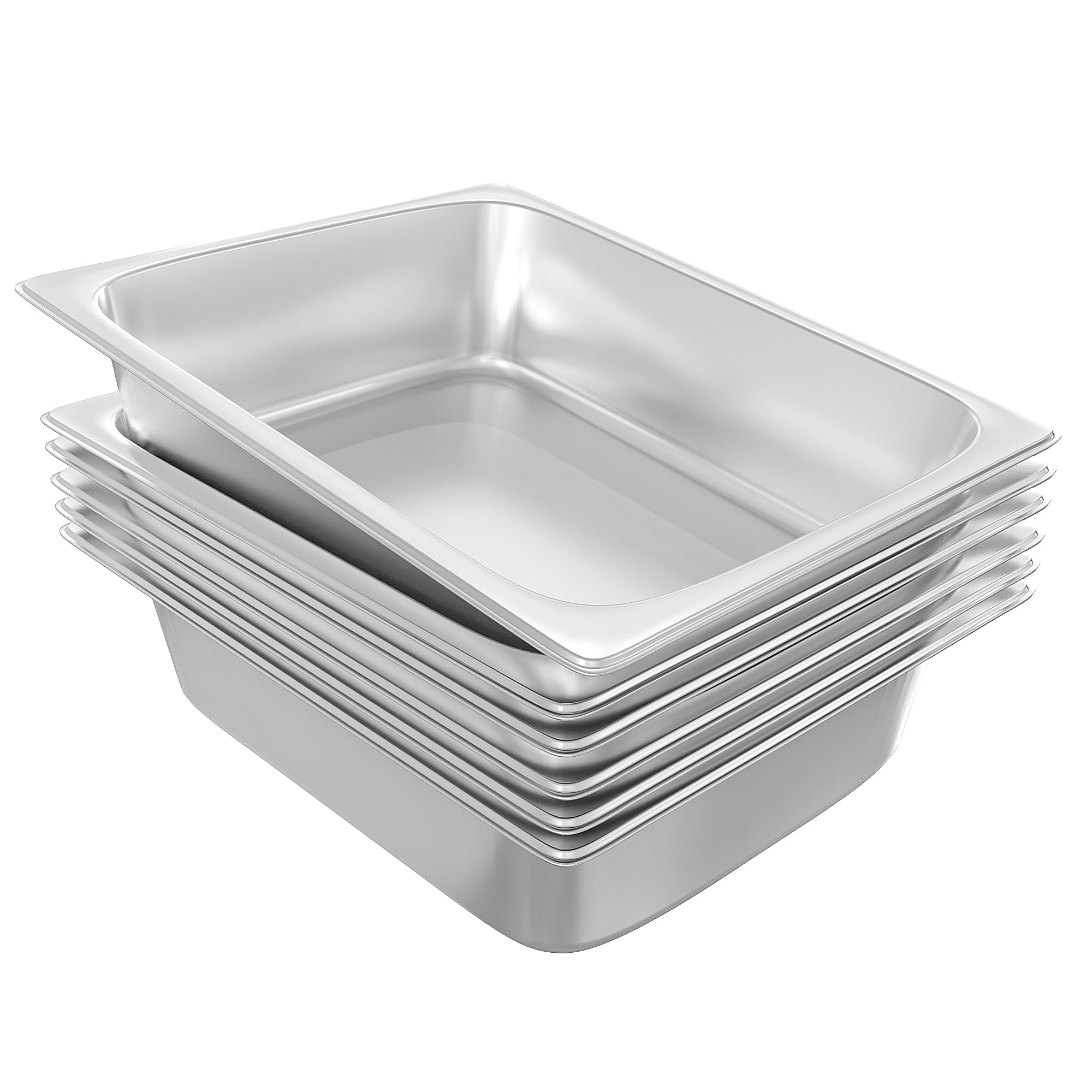 Photo 1 of EGGKITPO 1/2 Hotel Pans Half Size 6-Pack 4 Inch Deep Silver Stainless Steel Steam Table Pan Tray for Food, Catering Pan for Cafeterias, Hotel and Restaurant