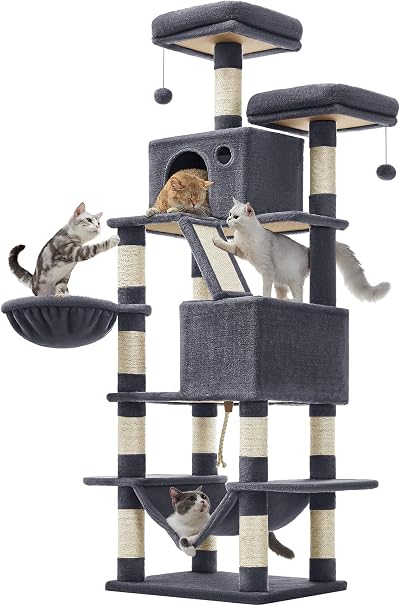 Feandrea Cat Tree 168 cm Large Tower with 13 Scratching Posts Smoky Grey