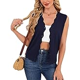 Veryoung Sleeveless Cardigan for Women Lightweight Summer V Neck Button Down Scalloped Sweater Vest Knit Short Cardigans