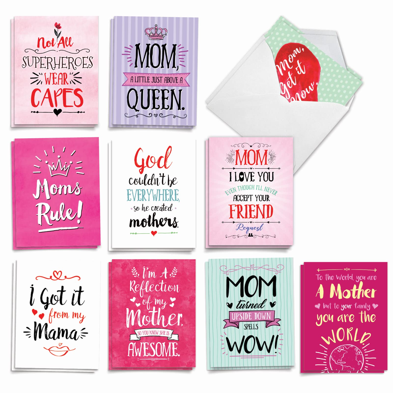 The Best Card Company - 20 Mother's Day Cards Bulk (4 x 5.12 Inch) - Loving Small Note Card Set - Mom Notes AM3138MDG-B2x10