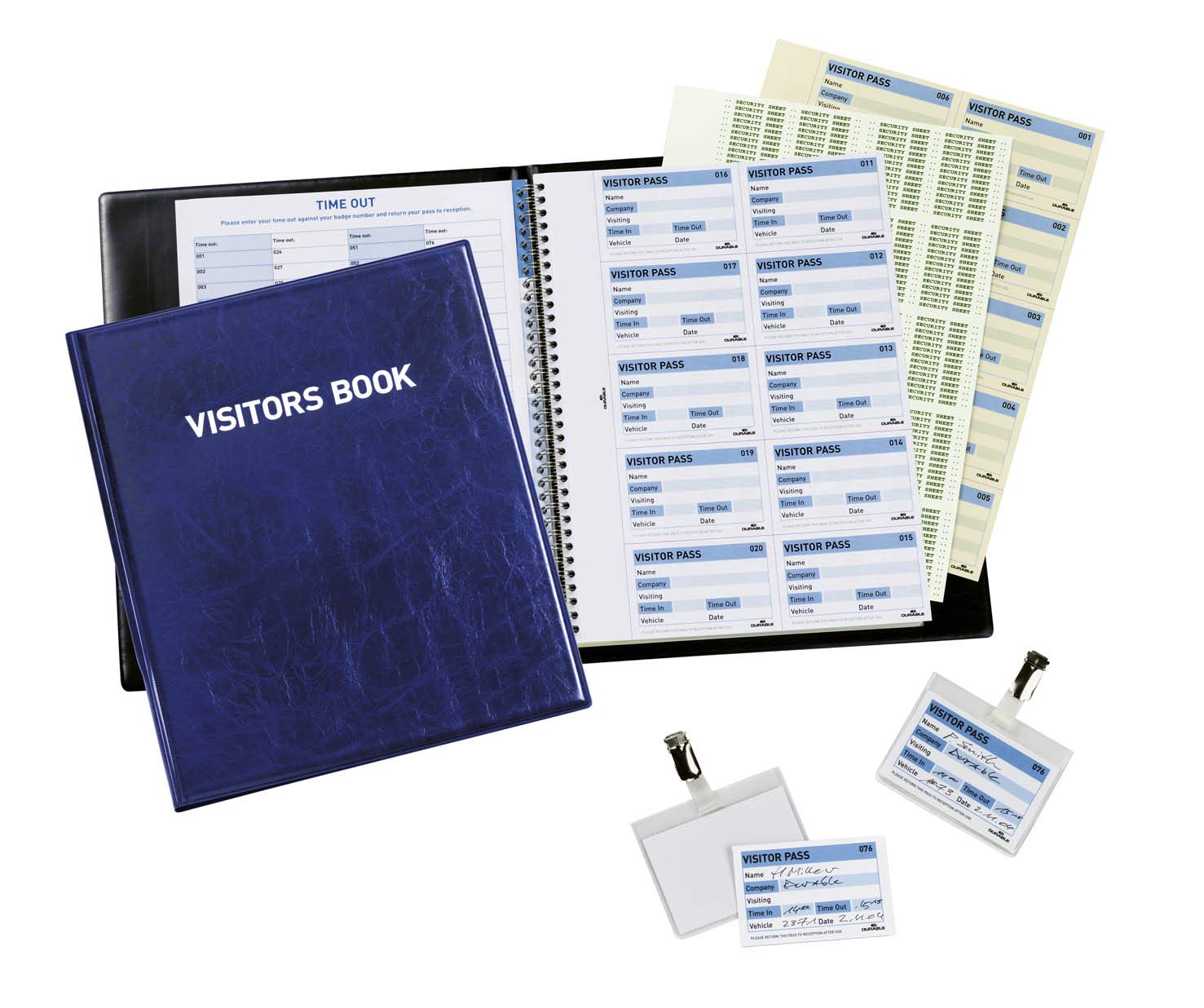 Durable Visitor Book 100 - Elegant Leather Look Finish for Professional Use - Includes 100 Perforated 90 x 60 mm Badge Inserts - GDPR Compliant Visitor Management