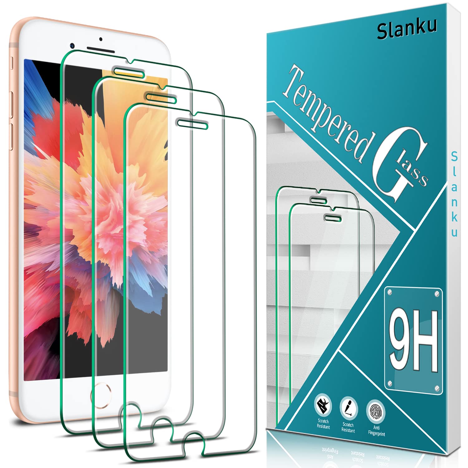 Slanku [3 Pack] Screen Protector For iPhone SE 2020, iPhone 8, iPhone 7 Tempered Glass, 3D Touch, 9H Hardness, Bubble Free, Anti Scratch, Easy to Install