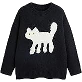 CIDER Women’s Cat Sweater Long Sleeve Crew Neck Fun Graphic Cute Patterned Chunky Pullover Sweater Tops
