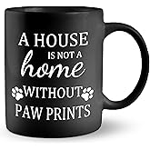 JRTW Dog Mug, Dog Mom Lovers Owner Gifts Coffee Cups Ceramic, Pet Lover Gifts for Women Men, a House Is Not a Home Without Paw Prints Black Coffee Mug Cup for Women Men