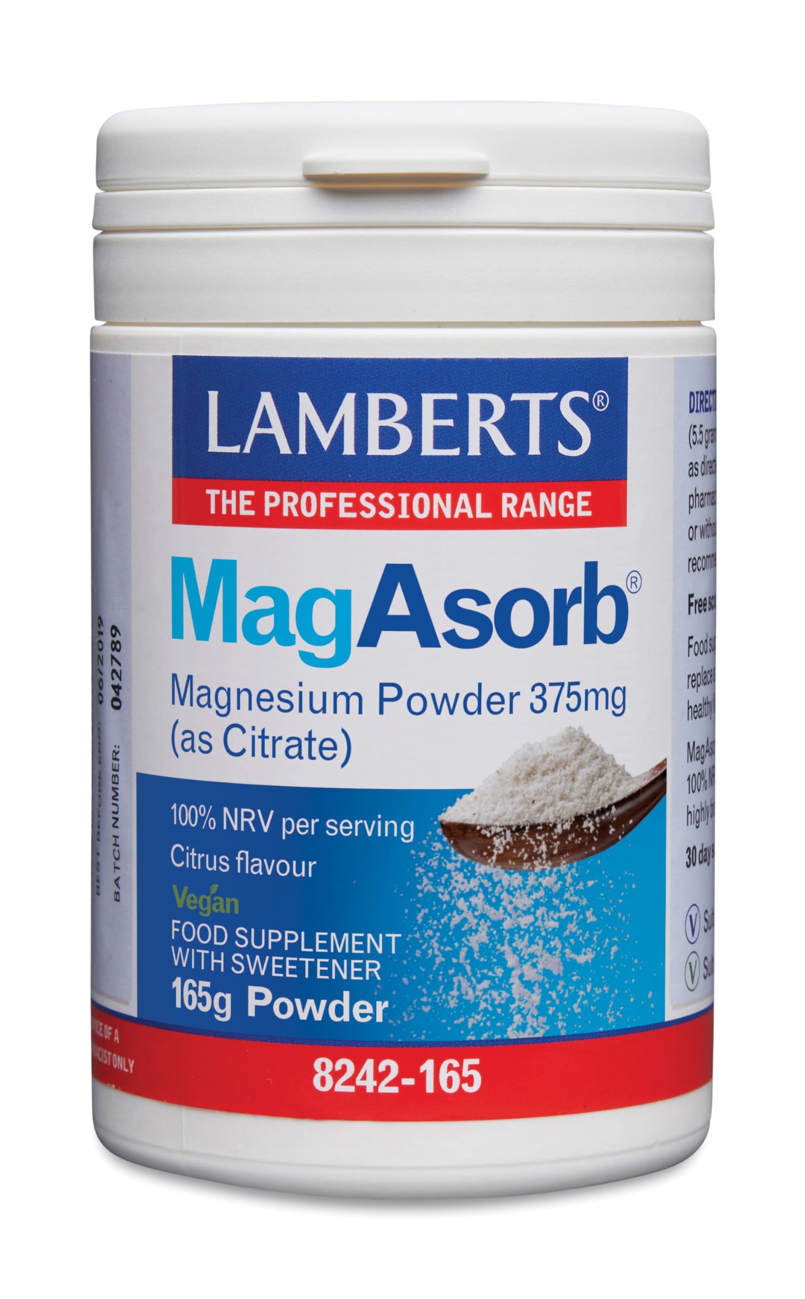 Lamberts MagAsorb Magnesium Powder – 375mg Magnesium as Citrate – Highly Absorbable – 165g