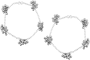 Ethnic Traditional Indian Statement Fashion Silver Oxidized Ghungroo Beads Payal Anklets Women