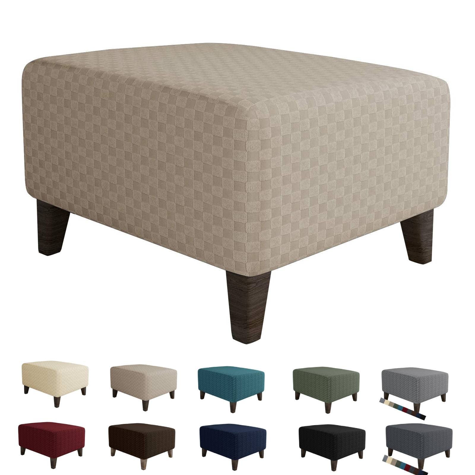Photo 1 of MAXIJIN Jacquard Ottoman Cover Slipcovers Folding Storage Stool Furniture Protector Cover Soft Thick Rectangle Foot Rest Slipcover with Elastic Bottom (Ottoman Large, Khaki)