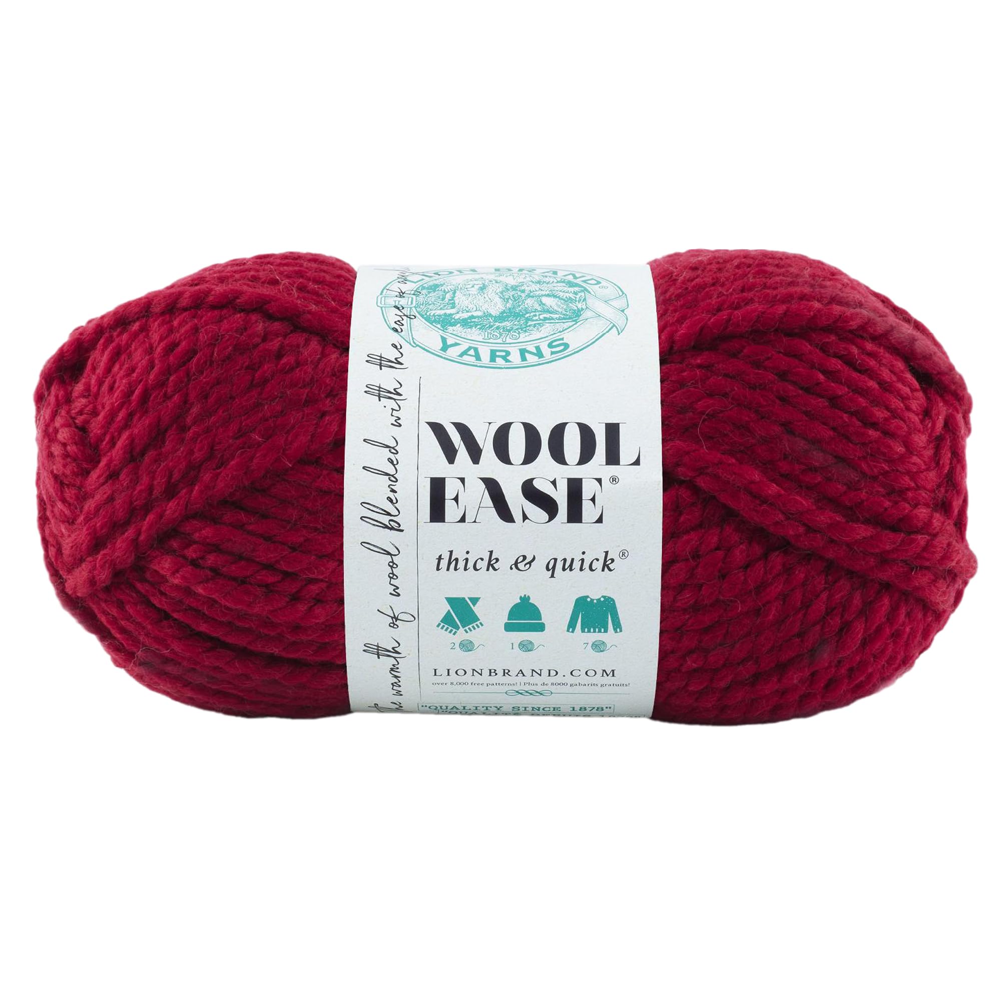 Lion Brand Yarn Wool-Ease Thick & Quick, Super Bulky Wool Blend Yarn for Knitting, Crochet, and Crafts, Cranberry, 1 Pack — image 1
