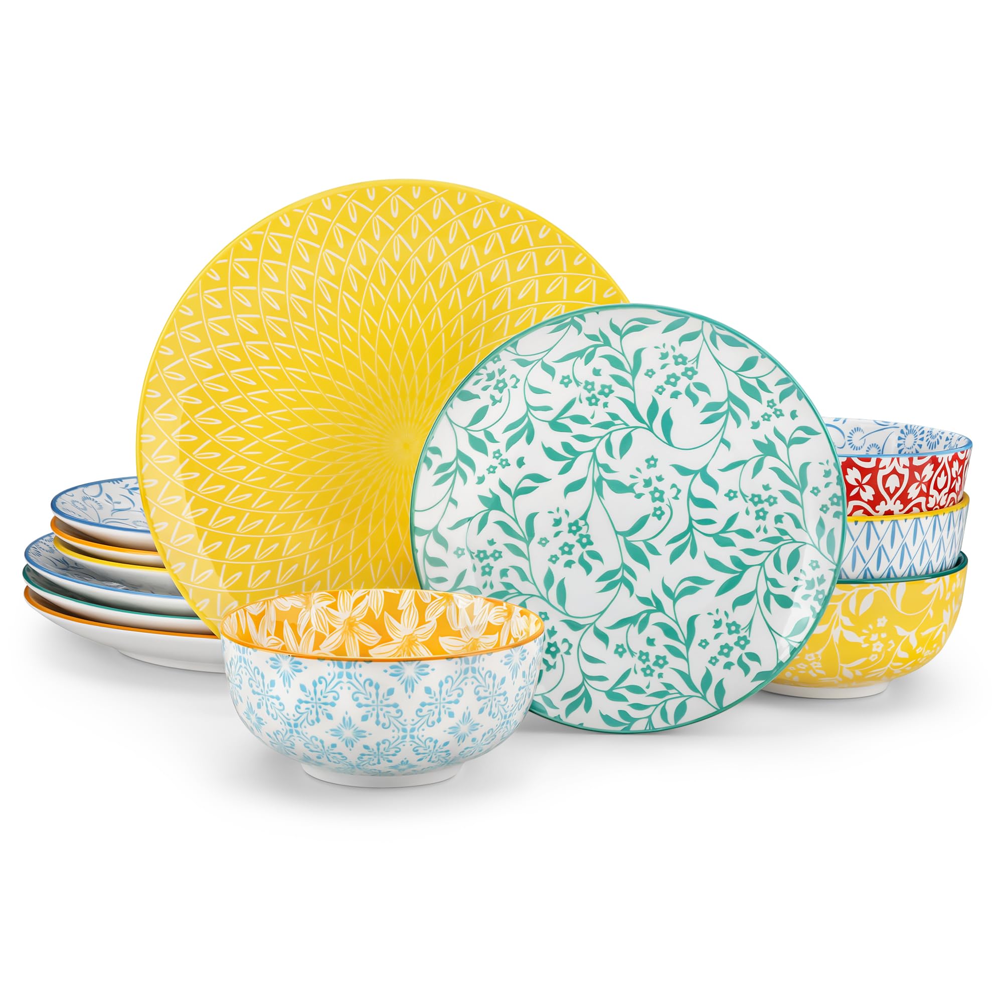 vancasso SELENE Plates and Bowls Set for 4, 12 Pieces Dinnerware Sets, Mircowave and Dishwasher Safe Dishes Set, Porcelain Multicolor Dinnerware Image