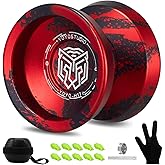 YOYOSTUDIO Dual Purpose Yoyo Professional H17, Responsive Yoyo for Kids | Metal Yoyos for Kids 8-12 Beginner, Unresponsive Yo Yo for Adults with Bearing Kit, 10 String, Case &amp; Glove (Black Red)
